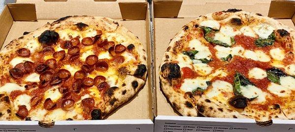 Pepperoni (L) and Margherita Pizza (R)