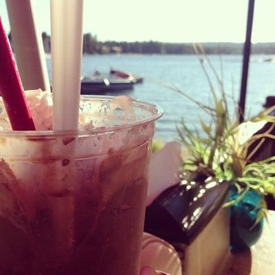 Mile High Marina milkshake overlooking Payette Lake from their deck seating.