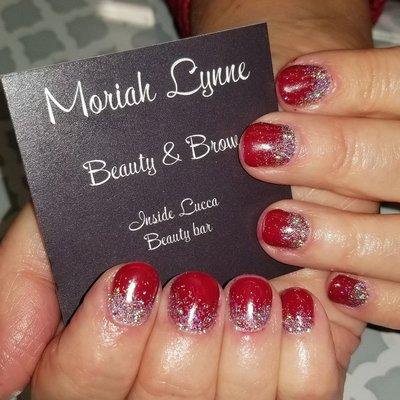 Red Gel Mani with Silver Glitter Fade