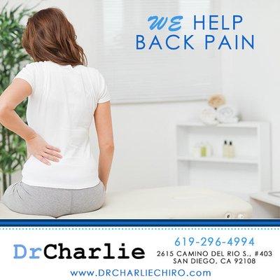 Back pain management Mission Valley, San Diego, CA. Call for app: 619-519-1501. www.drcharliechiro.com