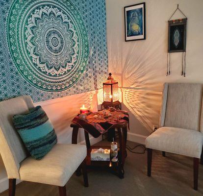 A space for spiritual guidance using oracle cards and channeling spirit guides.