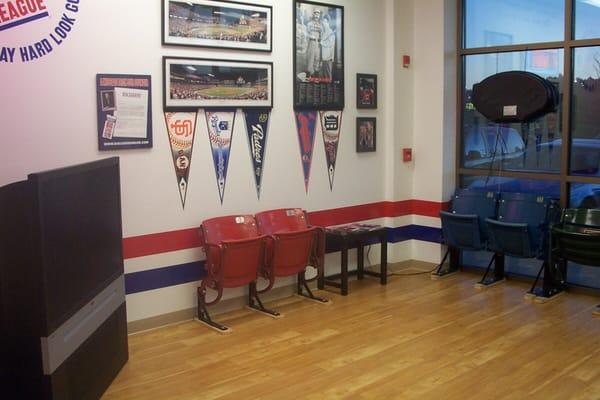 Authentic stadium seats in the lobby