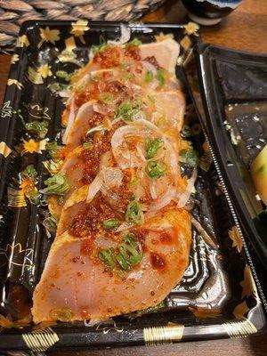 Cajun albacore crispy garlic tataki