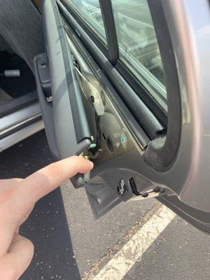 How the door is after they replaced the window motor.