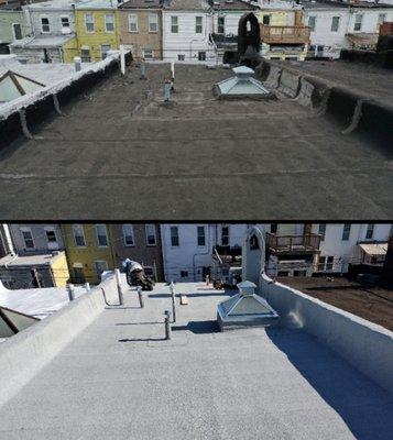 Top: (BEFORE) Sad roof in need of repairs Bottom: (AFTER) Our sexy new roof!