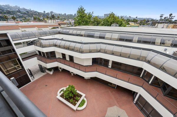 "The Fay" is located at 7580 & 7590 Fay Avenue in La Jolla, CA. This Courtyard connects the two sides of the building.