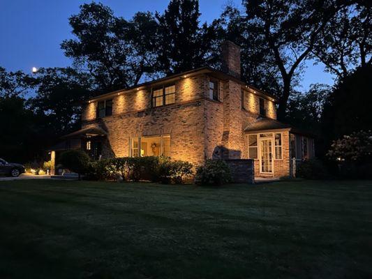 Landscape lighting installed in 2nd story soffitt.