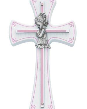 7″ White Wood Cross with Girl