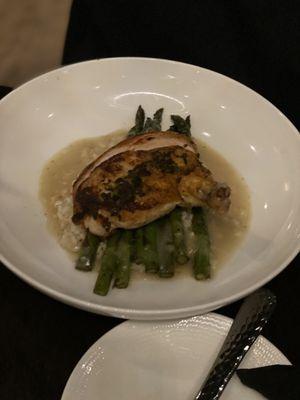 Oven roasted chicken with risotto & asparagus