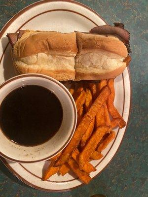 French dip with sweet potato fries