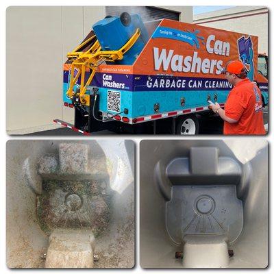 Our automated process makes cleaning garbage cans...fun! The results don't lie!