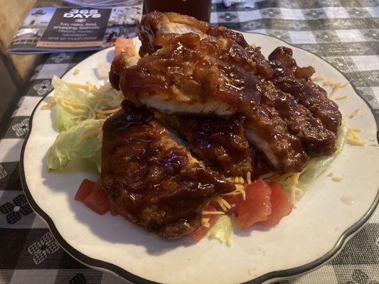 Chicken Finger salad with bourbon bbq sauce