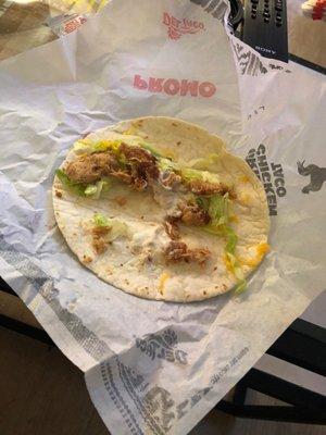 Order 10 chicken soft tacos. All came out worse than this. Yup this is the best one. The charge over 1 buck for this crap. Shame.