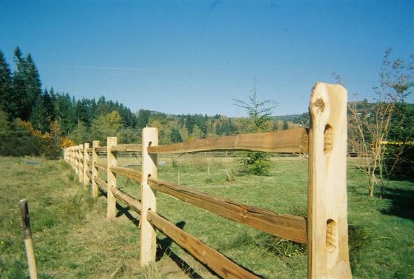 Split Rail Fence. This is a three Rail and we can get this material, but we only stock a Two Rail split rail fence