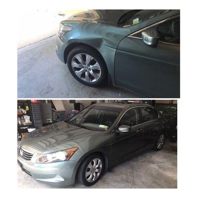 Honda Accord front fender repaired as a graduation present for a 2020 high school senior.