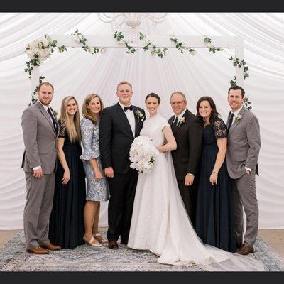 florals for photo backdrop, arch for wedding reception at Bluewater Grill, Newport Beach