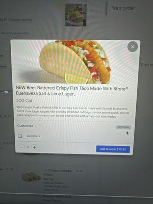 Website's representation of Beer Battered Crispy Fish Tacos