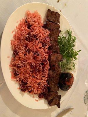 Sour cherry rice and stick kebab