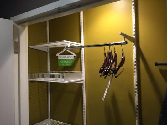 Closet Envy, the elfa closet system by Container Store. Cool to look at, but little practical use in a hotel for three nights.