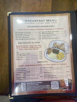 Breakfasts Menu