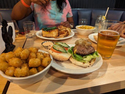 Tater Tots Juicy Lucy Burger Grilled Cheese