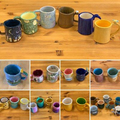 Making mugs from scratch...from slab of clay. Sign up for a class.