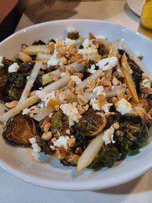 Brussel sprouts with goat cheese, nuts, and glaze