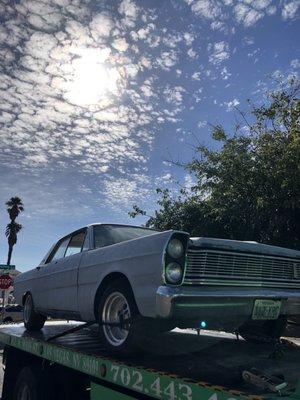 Up on the flatbed ready for the trek to her new home!