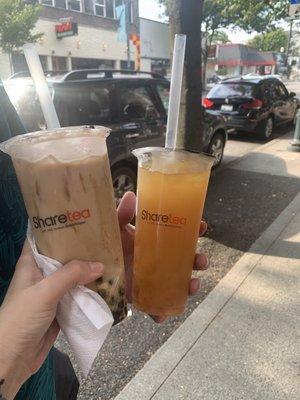 Ginger milk tea and Hawaiian fruit tea