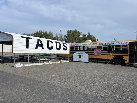 Taco Bus and covered seating area