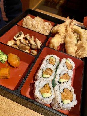 Shrimp tempera bento box with Texas roll