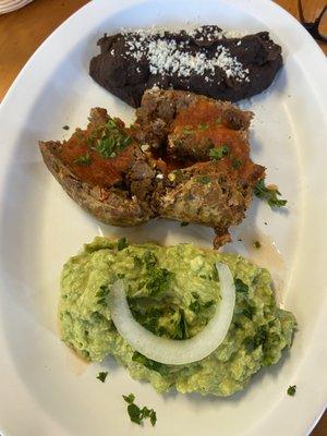 Guatemalan sausage with black beans, and guacamole