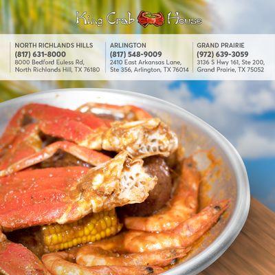 Delight in the ultimate surf and turf experience at King Crab House with our succulent crab and shrimp combo.