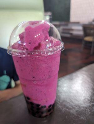 Dragon fruit slush with boba