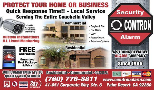 Protect Your Home or Business with a Comtron Security Alarm System.