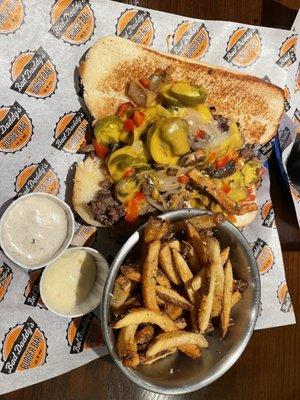 Philly cheesesteak and truffle fries