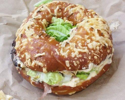 Kim Chi Bagel Sandwich w/Asiago cheese bagel