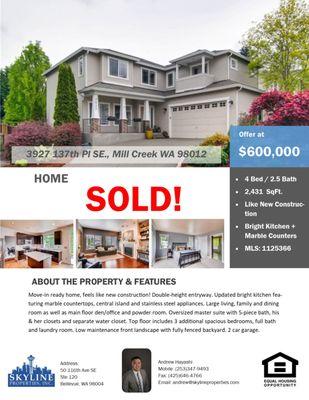 Congrats to my buyers in Mill Creek!