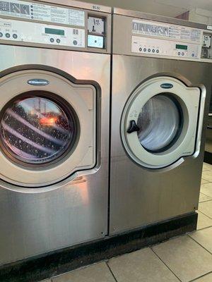 Big washers powerful spin cycle huge dryers it didn't take long to wash my four loads of clothes