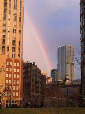 Day before St Pats Day and a rainbow over downtown.