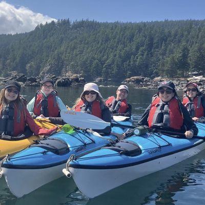 group of happy kayakers