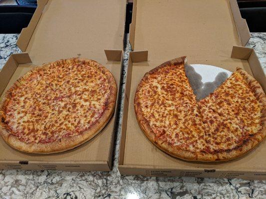 Two large cheese pizza