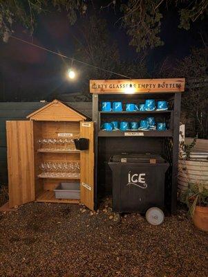 Glasses, buckets, and ice