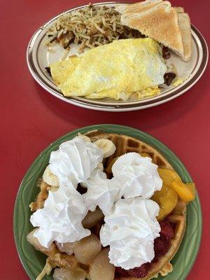 Waffle Fruit Sampler and Mother Load Omlet