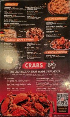 Backside of the Menu