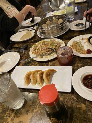 Wonton, moo shu pork, xiau long Bao, scallion pancakes. Sorry I didn't get a picture of the egg rolls and the walnut shrimp.