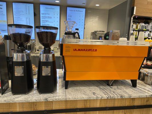 Freshly ground coffee and espresso machines