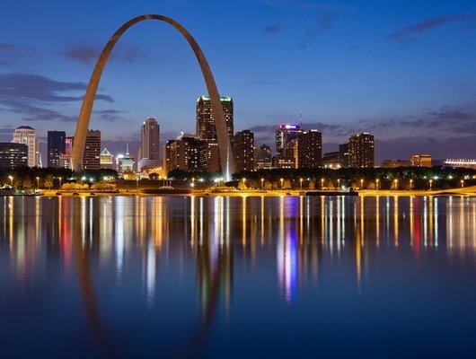 I nice dusk photo of downtown St Louis.