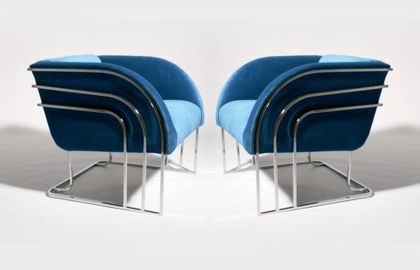 Milo Baughman Lounge Chairs in Blue Mohair