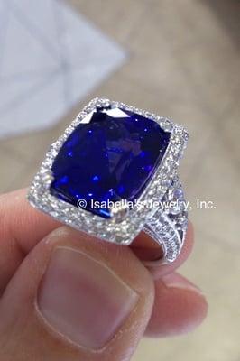 Custom Made 30 carat Tanzanite Ring with Pave Set Diamonds Designed by George!